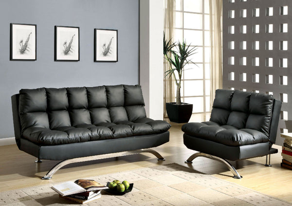 Furniture Of America Aristo Black/Chrome Contemporary Futon Sofa, Black Model CM2906BK - MONAVILLA