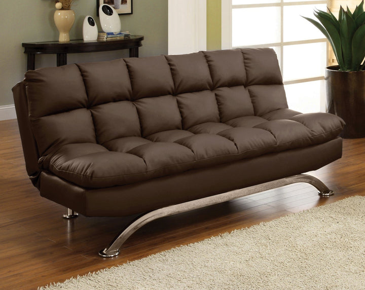 Furniture Of America Aristo Dark Brown/Chrome Contemporary Futon Sofa, Dark Brown Model CM2906DK - MONAVILLA