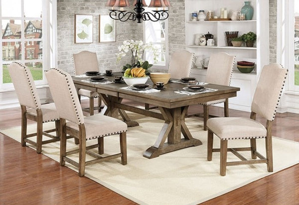 Furniture Of America Julia Light Oak/Beige Rustic 7-Piece Dining Table Set Model CM3014T-7PC - MONAVILLA