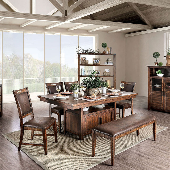 Furniture Of America Wichita Distressed Dark Oak Rustic 6-Piece Dining Table Set Model CM3061T-6PC - MONAVILLA