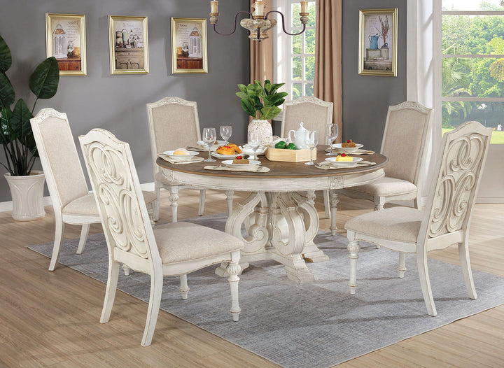 Furniture Of America Arcadia Antique White/Ivory Rustic Round Table Model CM3150WH-RT - MONAVILLA