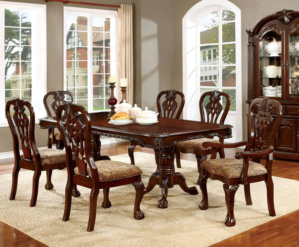 Furniture Of America Elana Brown Cherry Traditional 7-Piece Dining Table Set (2 Arm Chair + 4 Side Chair) Model CM3212T-7PC - MONAVILLA