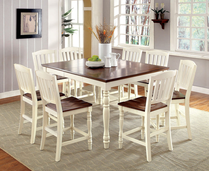 Furniture Of America Harrisburg Vintage White/Dark Oak Transitional Counter Height Table Model CM3216PT - MONAVILLA