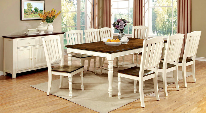 Furniture Of America Harrisburg Vintage White/Dark Oak Transitional Dining Table With 18" Butterfly Leaf Model CM3216T - MONAVILLA