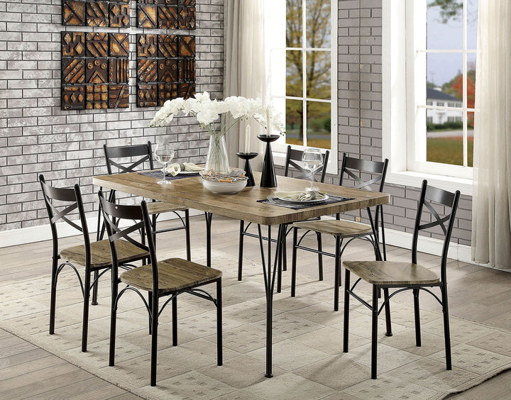 Furniture Of America Banbury Dark Bronze/Natural Industrial 7-Piece 60" Dining Table Set, Gray Model CM3279T-60-7PK - MONAVILLA