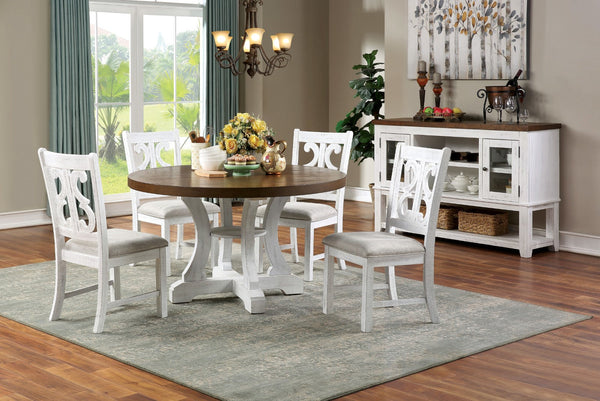 Furniture Of America Auletta Distressed White/Distressed Dark Oak Rustic Round Dining Table Model CM3417RT - MONAVILLA