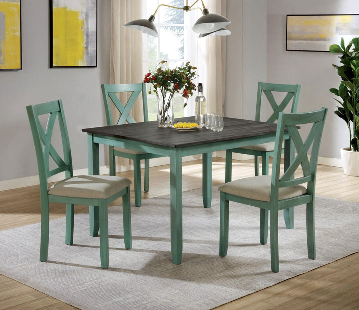 Furniture Of America Anya Distressed Teal/Distressed Gray Rustic 5-Piece Dining Table Set Model CM3476GR-T-5PK - MONAVILLA