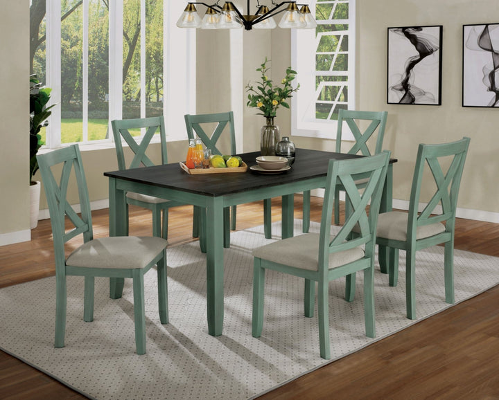 Furniture Of America Anya Distressed Teal/Distressed Gray Rustic 7-Piece Dining Table Set Model CM3476GR-T-7PK - MONAVILLA