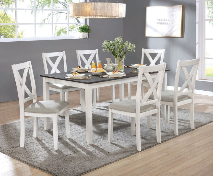 Furniture Of America Anya Distressed White/Distressed Gray Rustic 7-Piece Dining Table Set Model CM3476WH-T-7PK - MONAVILLA