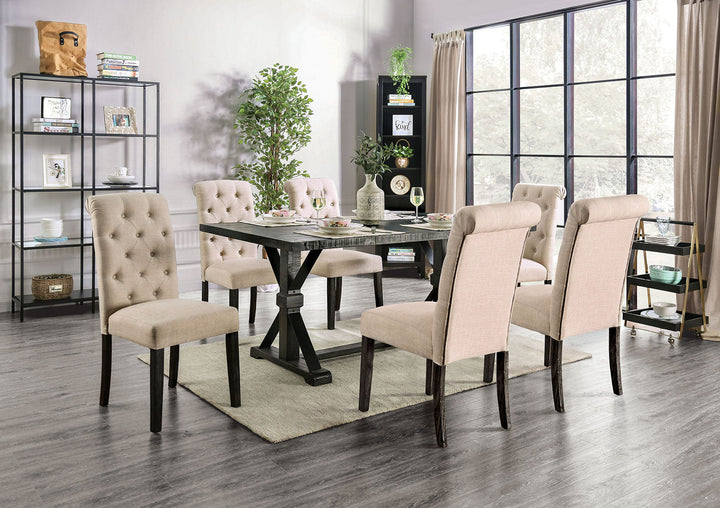 Furniture Of America Alfred Antique Black Rustic 7-Piece Dining Table Set Model CM3735T-IV-7PC - MONAVILLA