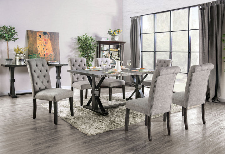 Furniture Of America Alfred Antique Black Rustic 7-Piece Dining Table Set Model CM3735T-LG-7PC - MONAVILLA