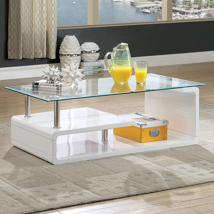 Furniture Of America Torkel White/Chrome Contemporary Coffee Table Model CM4056C - MONAVILLA