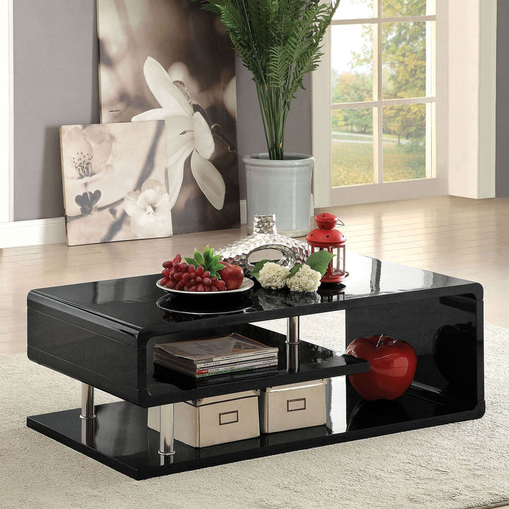 Furniture Of America Ninove Black/Chrome Contemporary Coffee Table Model CM4057BK-C - MONAVILLA