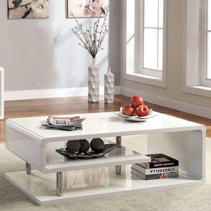 Furniture Of America Ninove White/Chrome Contemporary Coffee Table Model CM4057C - MONAVILLA