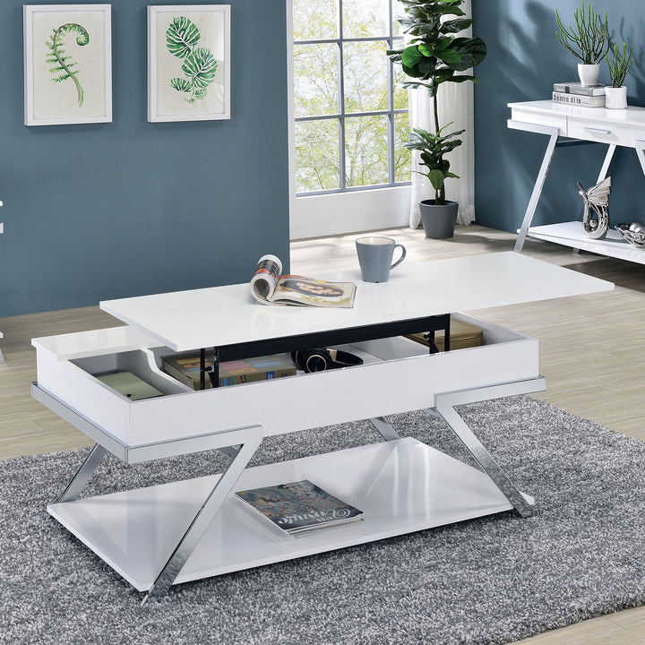 Furniture Of America Titus White/Chrome Contemporary Coffee Table, White Chrome Model CM4193WH-C - MONAVILLA