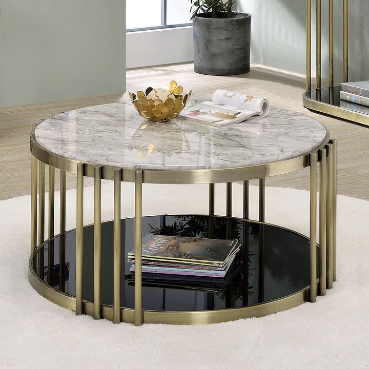 Furniture Of America Ofelia Antique Brass/Black Glam Coffee Table, Antique Brass Black Model CM4558C - MONAVILLA