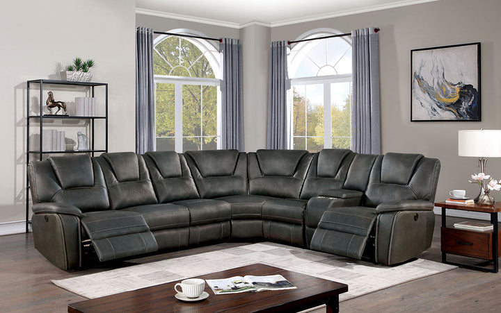 Furniture Of America Erfurt Gray Transitional Power Sectional + Armless Chair, Gray Model CM6119GY-SECT+AC - MONAVILLA