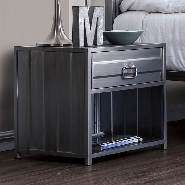 Furniture Of America Mccredmond Hand Brushed Silver Industrial Night Stand Model CM7075N - MONAVILLA