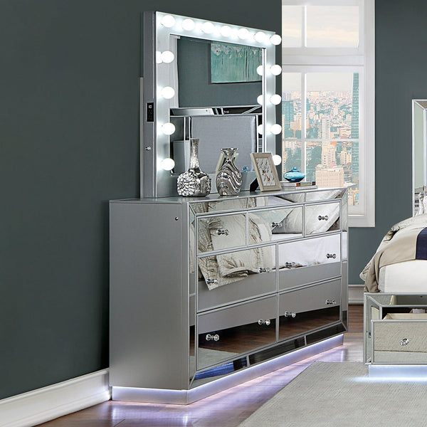 Furniture Of America Belladonna Silver Glam Dresser With Led, Silver Model CM7417SV-D - MONAVILLA