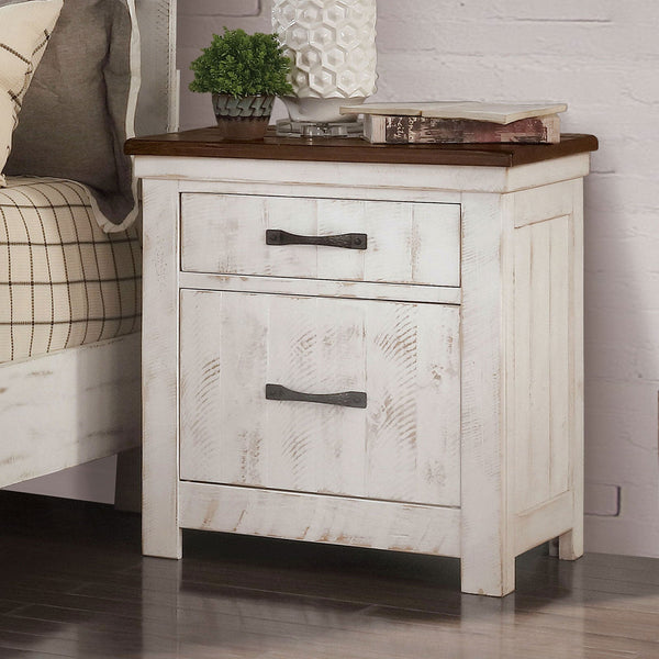 Furniture Of America Alyson Distressed White/Walnut Transitional Night Stand With Usb Plug Model CM7962N - MONAVILLA