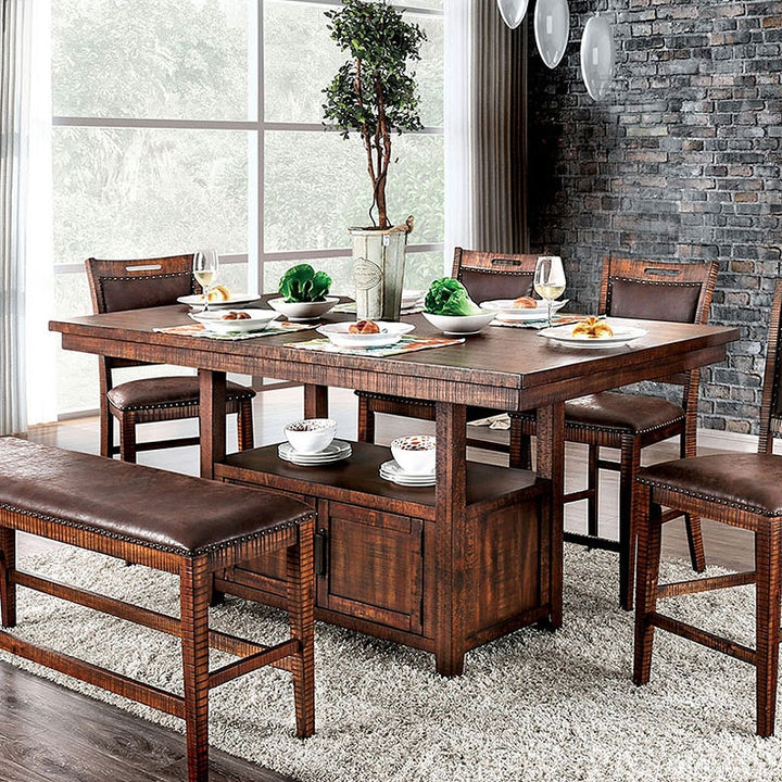 Furniture Of America Wichita Distressed Dark Oak Rustic Counter Height Table Model CM3061PT - MONAVILLA