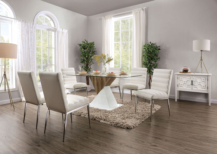 Furniture Of America Cilegon White/Natural Tone Contemporary 5-Piece Dining Table Set Model FOA3746T-5PC - MONAVILLA