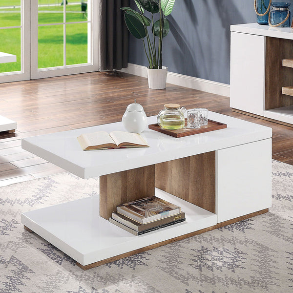 Furniture Of America Moa White/Natural Tone Contemporary Coffee Table Model FOA4495C - MONAVILLA