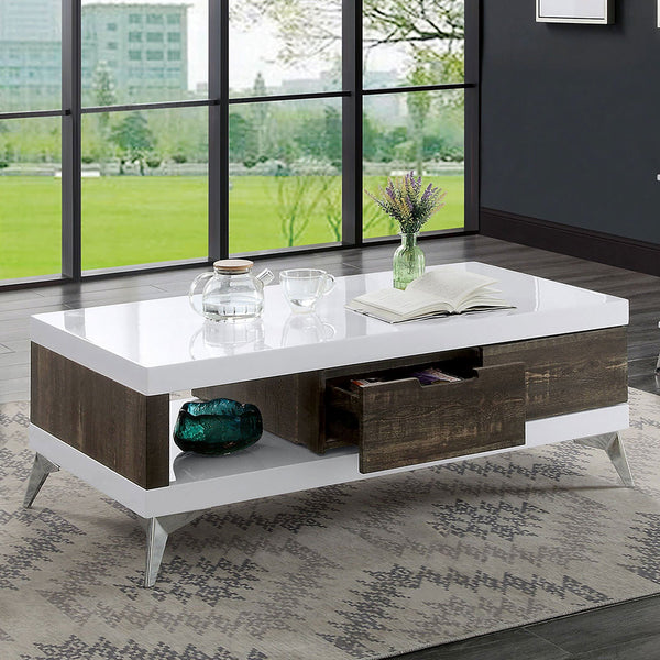 Furniture Of America Corinne White/Distressed Dark Oak Contemporary Coffee Table Model FOA4535C - MONAVILLA