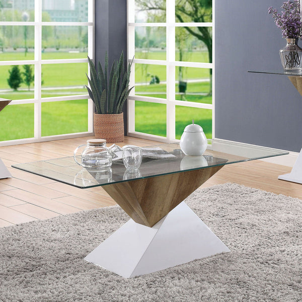 Furniture Of America Bima White/Natural Tone Contemporary Coffee Table Model FOA4746C-TABLE - MONAVILLA