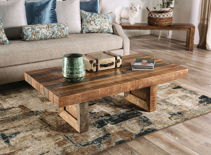 Furniture Of America Galanthus Weathered Light Natural Tone Rustic Coffee Table, Weathered Light Natural Tone Model FOA51028 - MONAVILLA