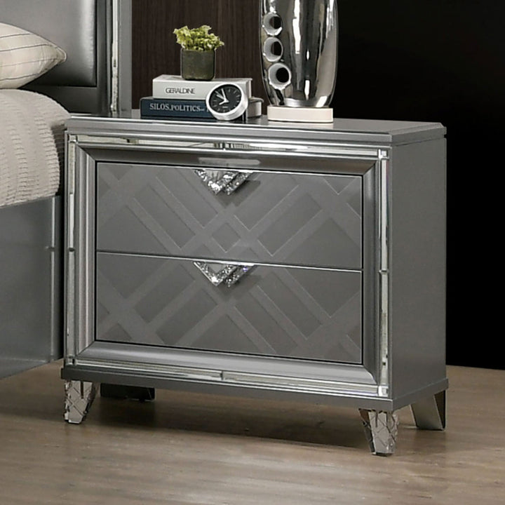 Furniture Of America Emmeline Silver Contemporary Night Stand With Usb Outlet Model FOA7147N - MONAVILLA