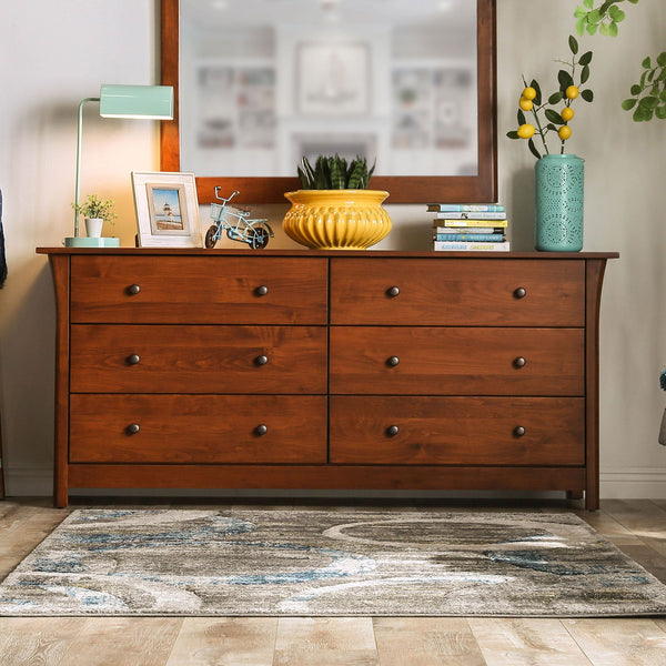 Furniture Of America Keizer Dark Cherry Mid-Century Modern 6-Drawer Dresser Model FOA7603D-6D - MONAVILLA