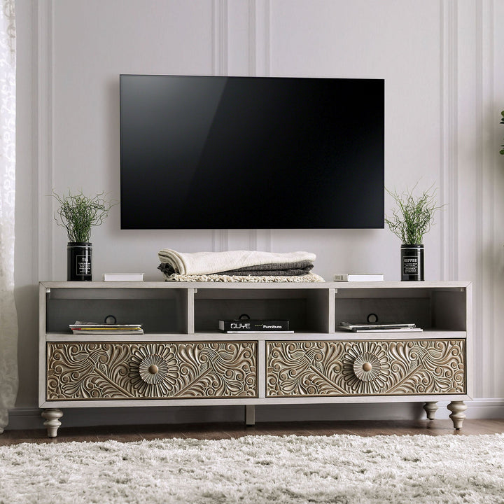 Furniture Of America Jakarta Antique White Transitional Tv Stand Model FOA7882TV - MONAVILLA