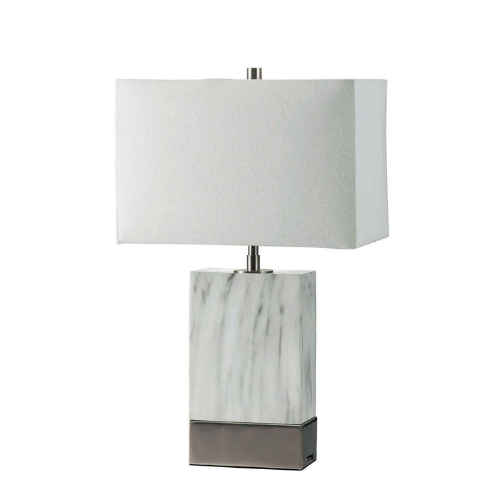 Furniture Of America Faith White/Silver Contemporary 20"H White Marble Steel Table Lamp Model L731197-SV - MONAVILLA