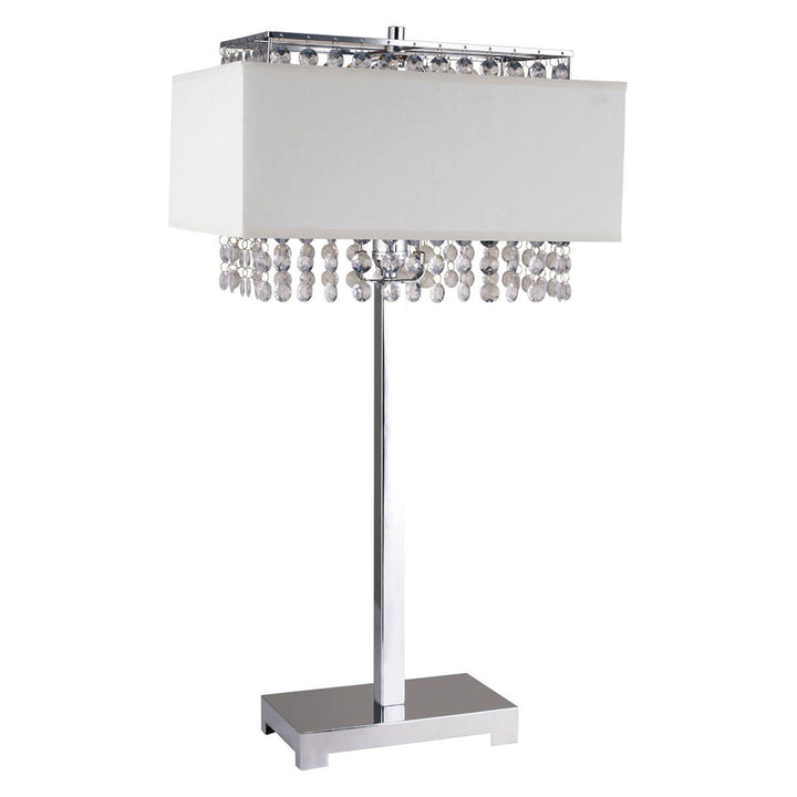 Furniture Of America Naya Chrome/White Glam Table Lamp, Hanging Crystal Model L7733WH - MONAVILLA