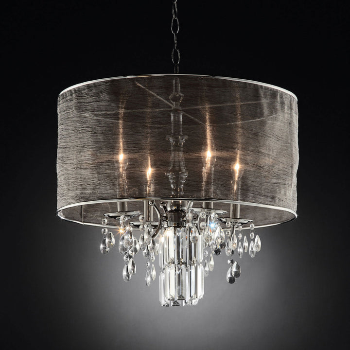 Furniture Of America Gina Chrome/Black Glam Ceiling Lamp, Hanging Crystal Model L95127H - MONAVILLA