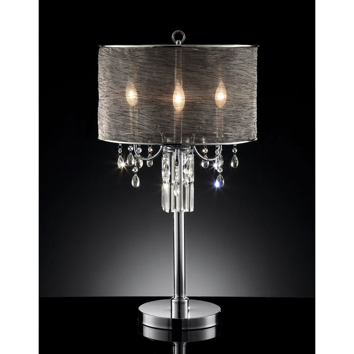 Furniture Of America Gina Chrome/Black Glam Table Lamp, Hanging Crystal Model L95127T - MONAVILLA