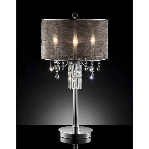 Furniture Of America Gina Chrome/Black Glam Table Lamp, Hanging Crystal Model L95127T - MONAVILLA