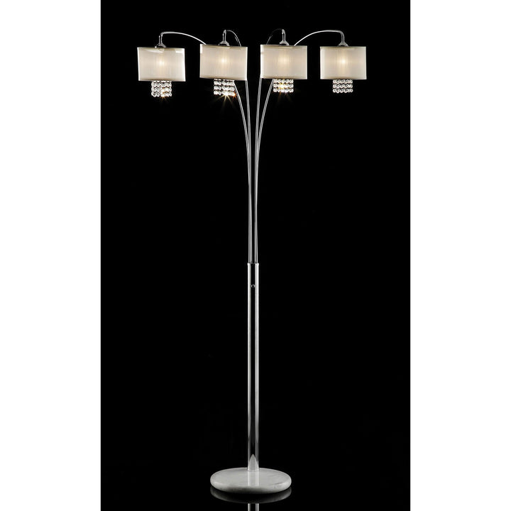 Furniture Of America Claris Ivory/Chrome Glam Arch Lamp, Hanging Crystal Model L99742 - MONAVILLA