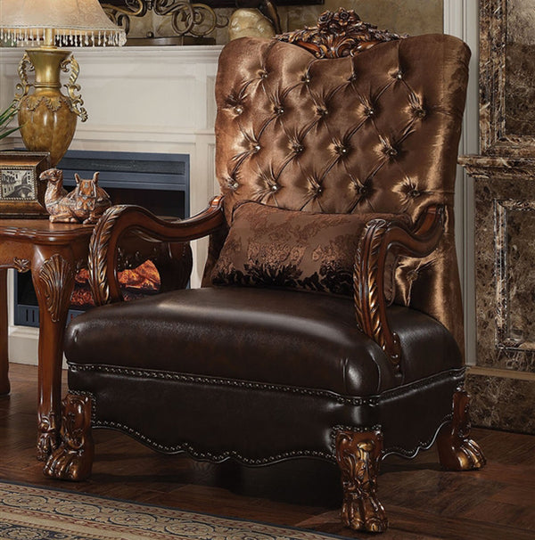 ACME Dresden Golden Brown Velvet & Cherry Oak Accent Chair Model 52097 - MONAVILLA