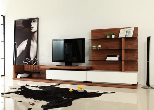 Modrest Jefferson Modern Walnut and White High Gloss TV Unit - MONAVILLA