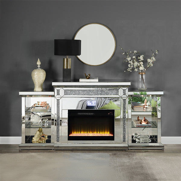 ACME Noralie Mirrored & Faux Diamonds Fireplace Model AC00518