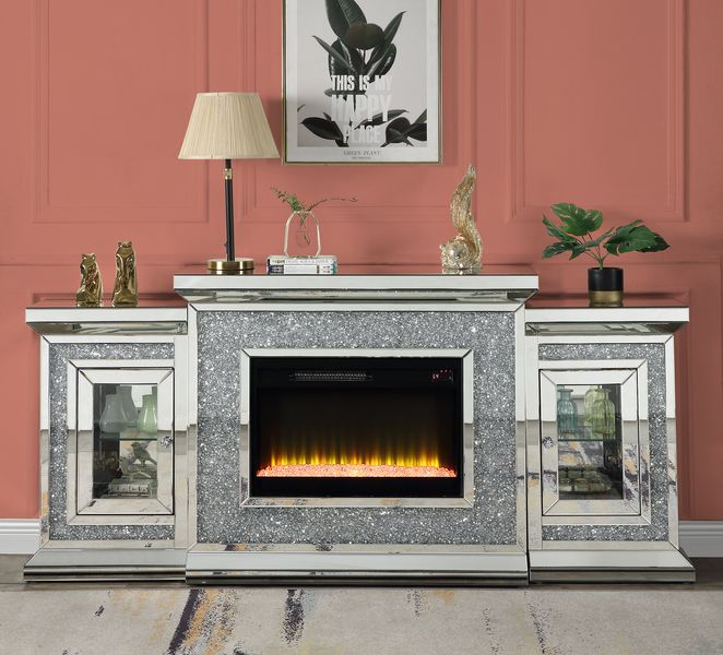 ACME Noralie Mirrored & Faux Diamonds Fireplace Model AC00522 - MONAVILLA