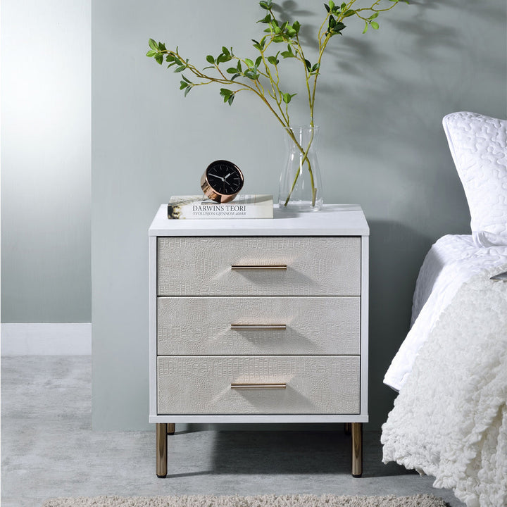 ACME Myles White, Champagne & Gold Finish Nightstand Model AC00843 - MONAVILLA