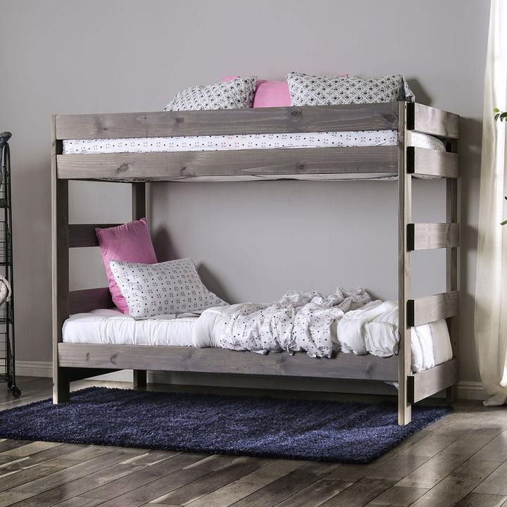 Furniture Of America Ampelios Gray Rustic Twin Twin Bunk Bed With 2-Slat Kits (*Mattress Ready) Model AM-BK100GY-BED-SLAT - MONAVILLA