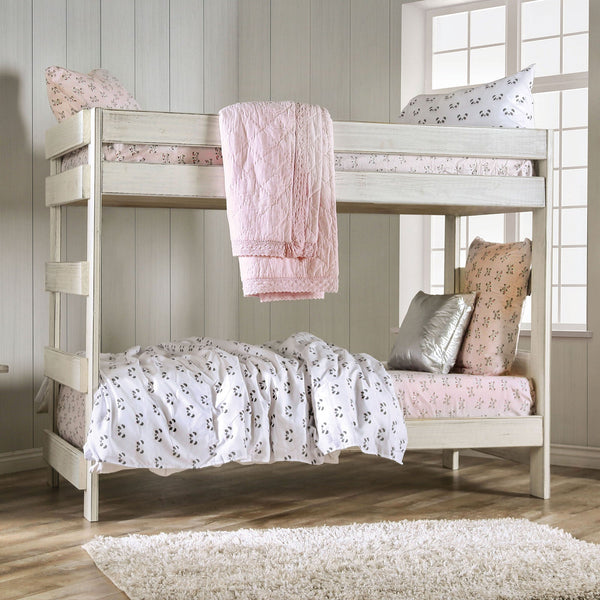 Furniture Of America Arlette White Rustic Twin Twin Bunk Bed With 2-Slat Kits (*Mattress Ready) Model AM-BK100WH-BED-SLAT - MONAVILLA