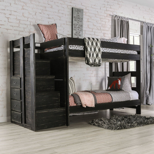 Furniture Of America Ampelios Black Rustic Twin Twin Bunk Bed With 2-Slat Kits (*Mattress Ready) Model AM-BK102BK-BED-SLAT - MONAVILLA