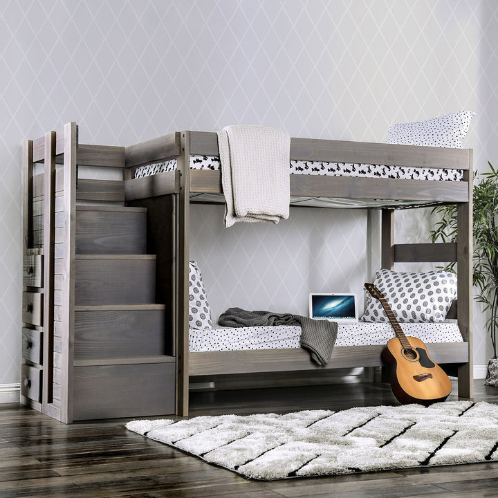 Furniture Of America Ampelios Gray Rustic Twin Twin Bunk Bed With 2-Slat Kits (*Mattress Ready) Model AM-BK102GY-BED-SLAT - MONAVILLA