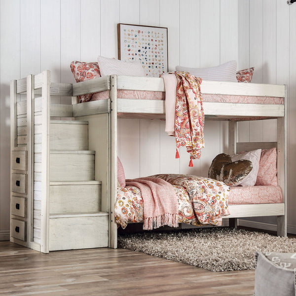 Furniture Of America Ampelios White Rustic Twin Twin Bunk Bed With 2-Slat Kits (*Mattress Ready) Model AM-BK102WH-BED-SLAT - MONAVILLA