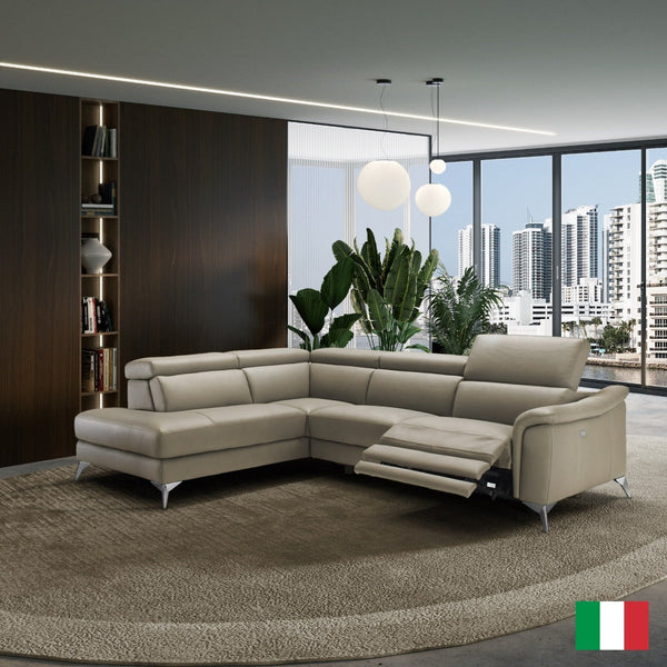 Coronelli Collezioni Monte Carlo Italian Modern Taupe Leather LAF Sectional Sofa - MONAVILLA